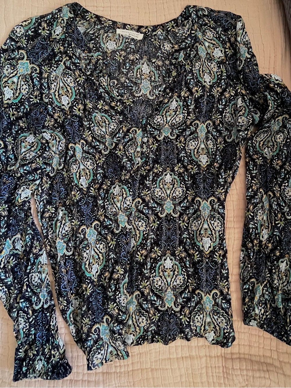 Boho LOVESTITCH Black Floral Paisley Tank Top with Teal & Gold Accents